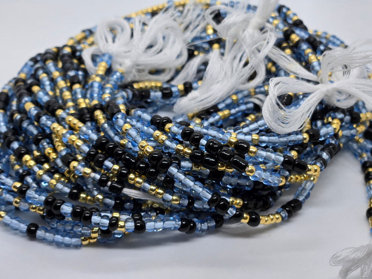 Ocean Blue Tie On Waistbeads - GBead Adornments