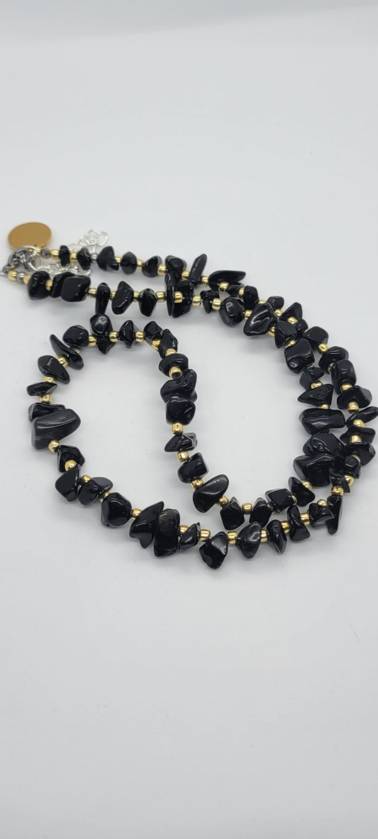 Black Jasper Gemstone Chip Necklace